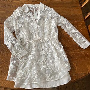 New Piperlime Sheer Floral Embroidered Blouse